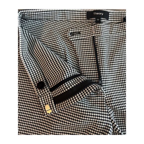 THEORY BLACK WHITE HOUNDSTOOTH PONTE STRETCH SKINNY TROUSER PANTS SIZE 00 - Picture 3 of 6